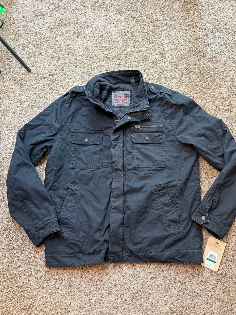Levi's Men's Millitary Jacket Navy blue Pockets New L Size Washed Cotton Zipped